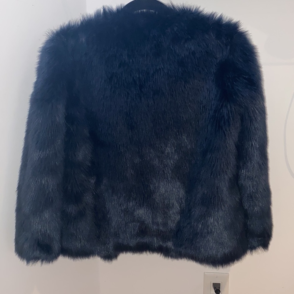 ZARA Trafaluc faux fur jacket short fur midnight blue Size S - Picture 6 of 15